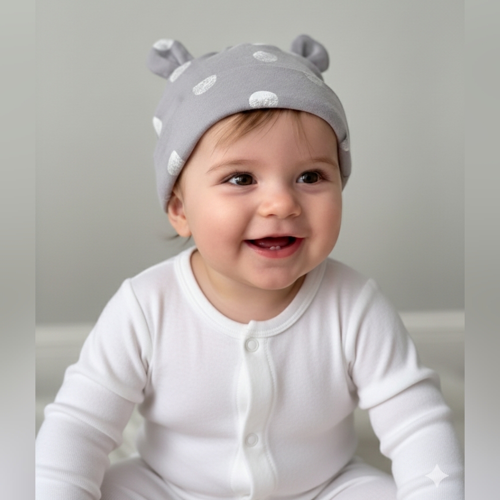 Target Baby One Size Fits Most Gray Polka Dot Bear Ear Hat/Cap